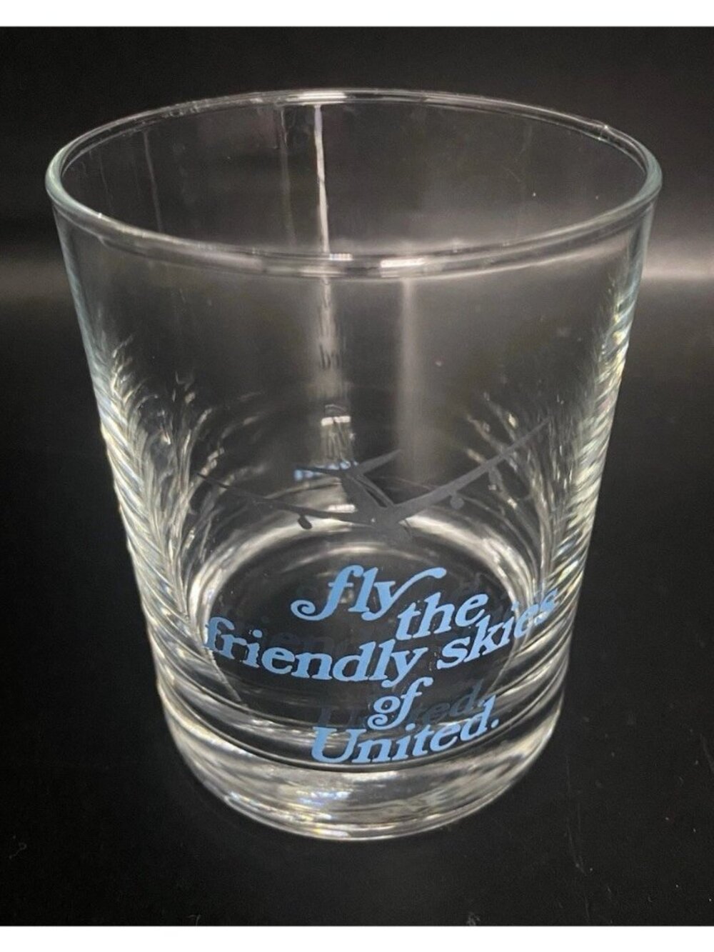Vintage United Air Lines Fly the Friendly Skies Whiskey Cocktail Glass 3.75 Inch
